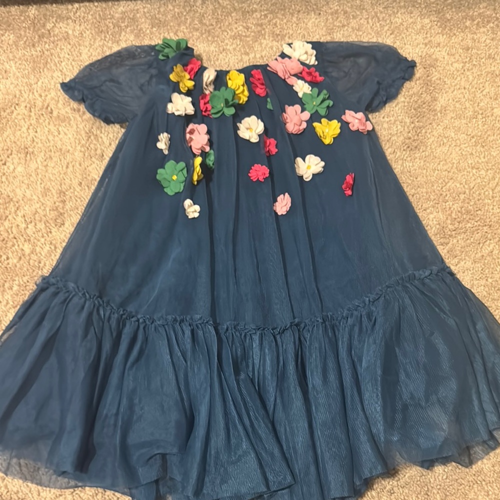 Boden Floral Embellished Blue Kids Dress